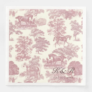 Serviette En Papier Classy Elegant Rose Horse Toile Nom Initiales
