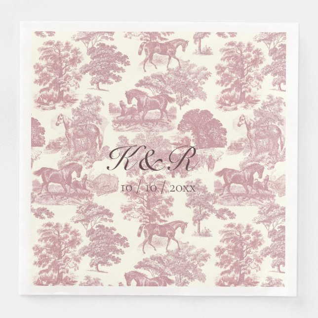 Serviette En Papier Classy Elegant Rose Horse Toile Nom Initiales (Devant)