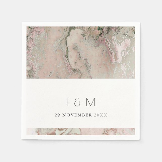 SERVIETTE EN PAPIER CLASSY ROSE DUSKY ROSE OR AGATE MONOGRAM MARIAGE (Devant)