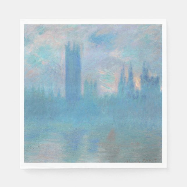 Serviette En Papier Claude Monet House of Parliament Londres. Bleu (Devant)