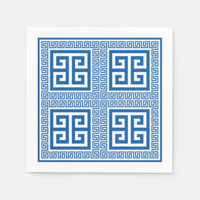 Serviette En Papier Clé grecque Motif Bleu Et Livre Blanc Napkins (Devant)