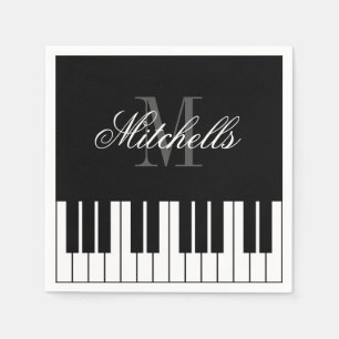 Serviette En Papier Clés de piano noir et blanc monogramme personnalis