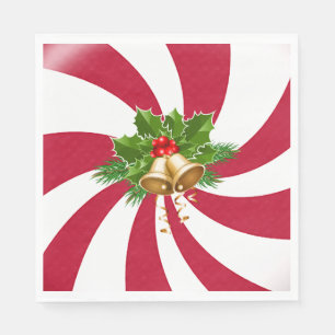 Serviette En Papier Cloches de Noël sur bonbons de menthe poivrée