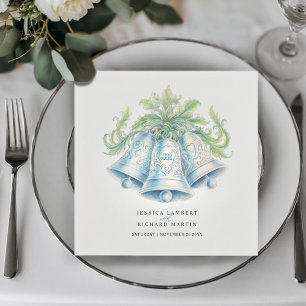Serviette En Papier Cloches mariages et aquarelle verte du feuillage
