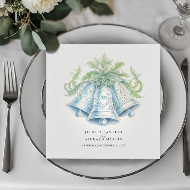 Serviette En Papier Cloches mariages et aquarelle verte du feuillage (Créateur téléchargé)