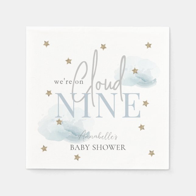 Serviette En Papier Cloud 9 Gold Stars Aquarelle Boy Baby shower (Devant)