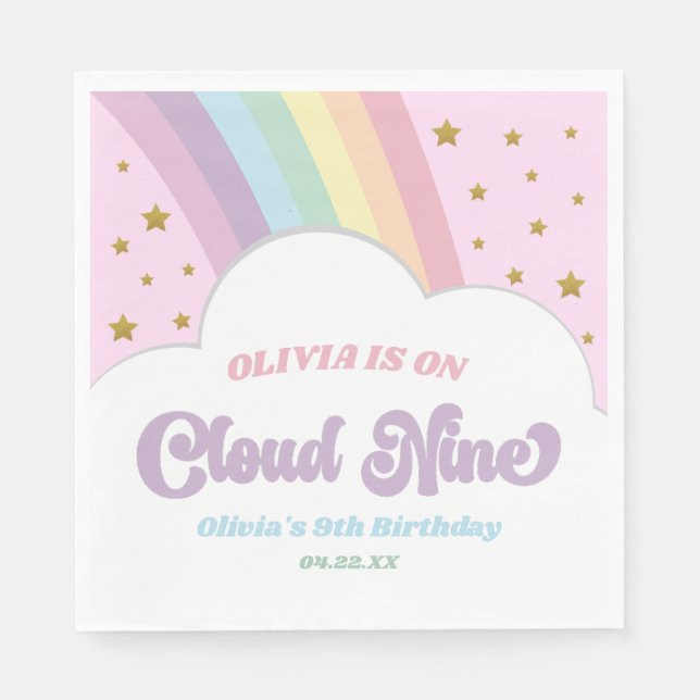 Serviette En Papier Cloud Nine Rainbow et Stars 9e fête d'anniversaire (Devant)
