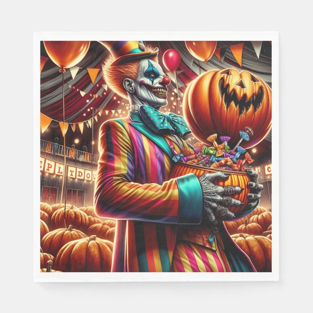Serviette En Papier Clown effrayant avec Jack O' Lantern Halloween (Devant)