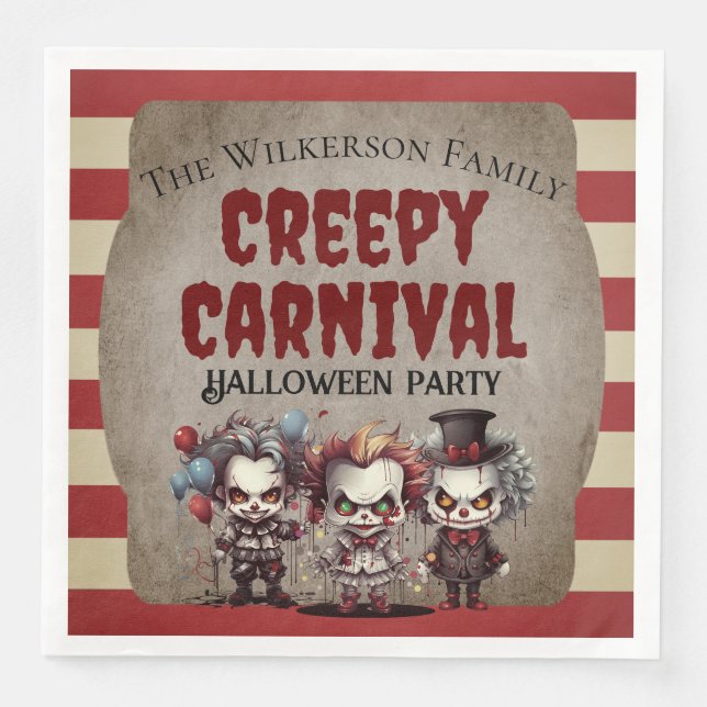 Serviette En Papier Clowns effrayants Fête du Carnaval d'Halloween (Devant)