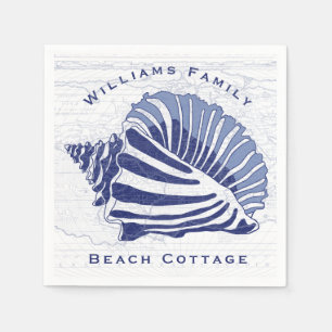 Serviette En Papier Coastal Blue Conch Seashell Nom de famille