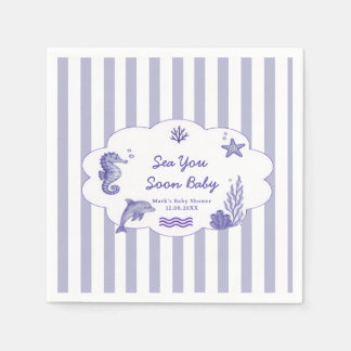 Serviette En Papier Coastal Blue Striped Sea You Soon Baby Shower