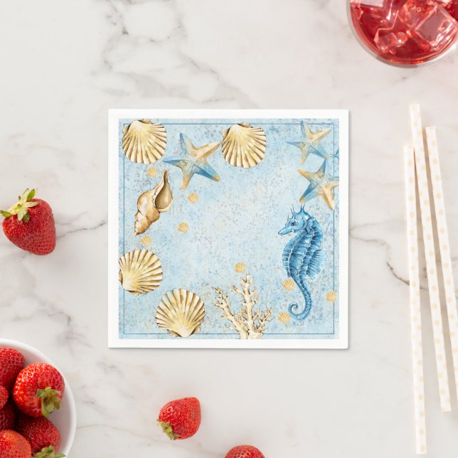 Serviette En Papier Coastal Chic | Fête moderne Coral Reef (En situation)