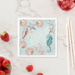 Serviette En Papier Coastal Chic   Turquoise Green et Coral Reef Party