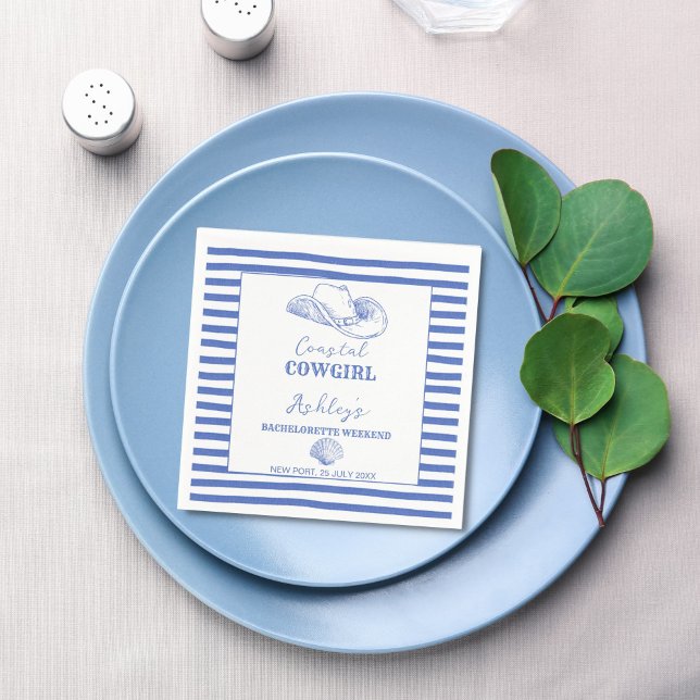 Serviette En Papier Coastal Cowgirl Bachelorette week-end imprimé (Coastal Cowgirl Bachelorette weekend personalized printed Napkins last toast on a coast table decor)