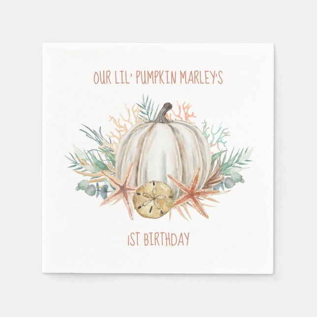 Serviette En Papier Coastal Fall Lil Citrouille Coquillages Anniversai (Devant)