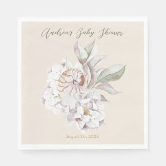 Serviette En Papier Coastal Watercolor Shells and Floral Baby Shower