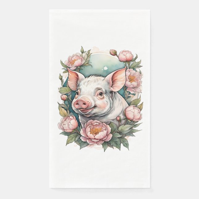 Serviette En Papier Cochon de porc rose pâle (Devant)