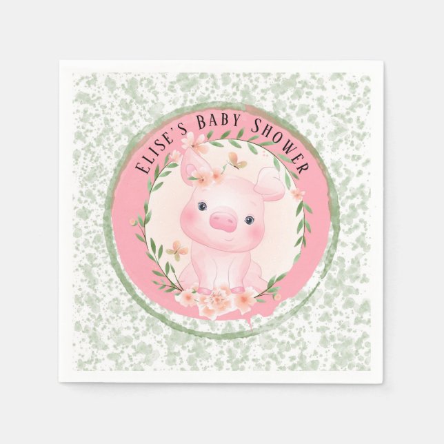 Serviette En Papier Cochon rose de mignon fille Baby shower personnali (Devant)
