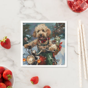 Serviette En Papier Cockapoo Chien chevauchant la moto Noël