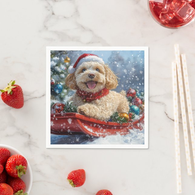 Serviette En Papier Cockapoo Dog in Sledge Let it Neige Christmas (En situation)
