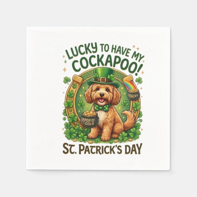 Serviette En Papier Cockapoo St Patrick's Day Lucky Dog Pot of Gold (Devant)