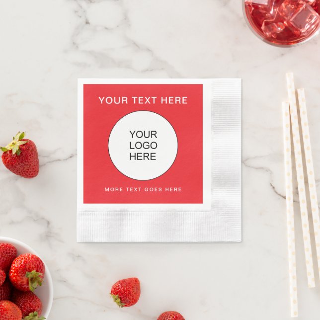 Serviette En Papier Cocktail à pièces rouges de Noël avec logo télécha (En situation)