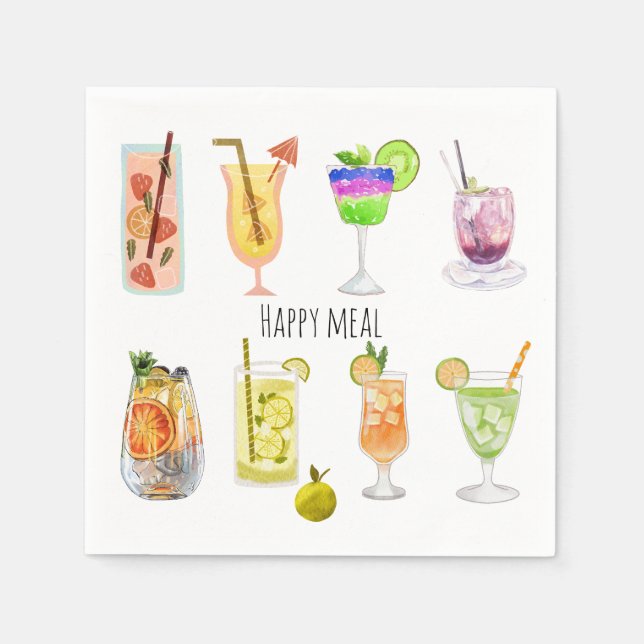 Serviette En Papier Cocktail aquarelle Fête jolie élégante blanche (Devant)