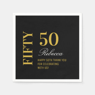 Serviette En Papier Cocktail Black & Gold Minimal 50th Birthday Party