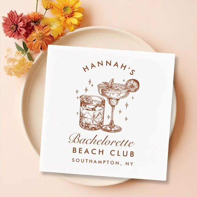 Serviette En Papier Cocktail Brun Rétro Enterrement de Vie de Jeune Fi (Créateur téléchargé)