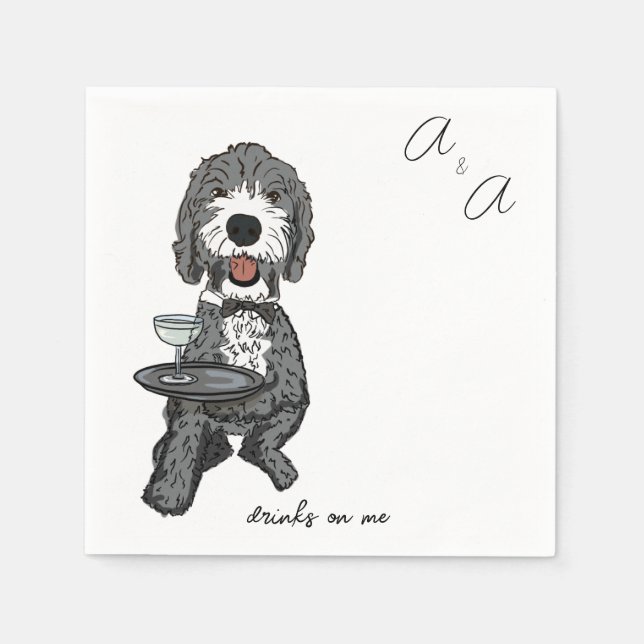 Serviette En Papier Cocktail de caniche gris amusant (Devant)
