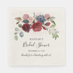 Serviette En Papier Cocktail de Fête de Mariage Floral Bourgogne