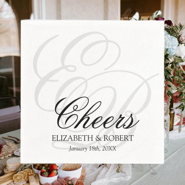 Serviette En Papier Cocktail de mariage simple monogramme acclamations (Créateur téléchargé)