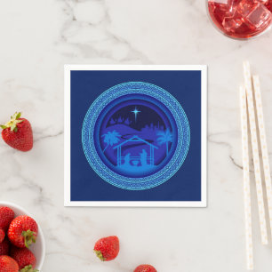 Serviette En Papier Cocktail de Noël de la Nativité Bleue