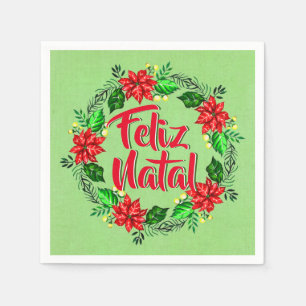 Serviette En Papier Cocktail de Noël Feliz Natal Portugais