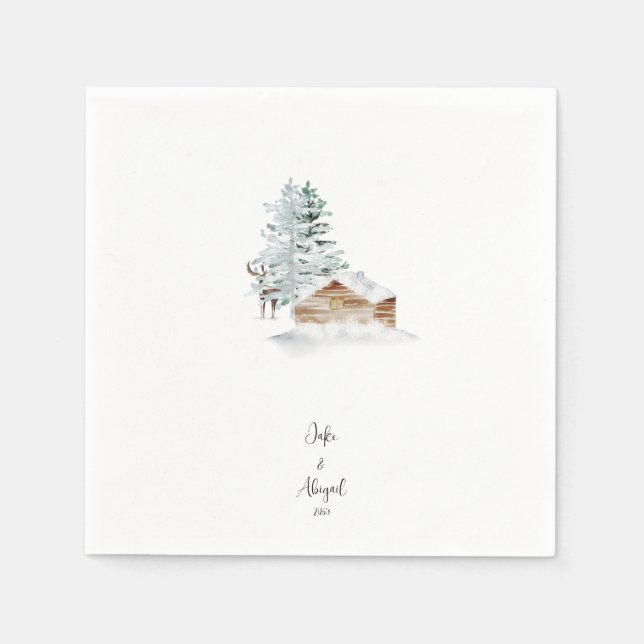 Serviette En Papier Cocktail de Noël personnalisé en bois de forêt (Devant)