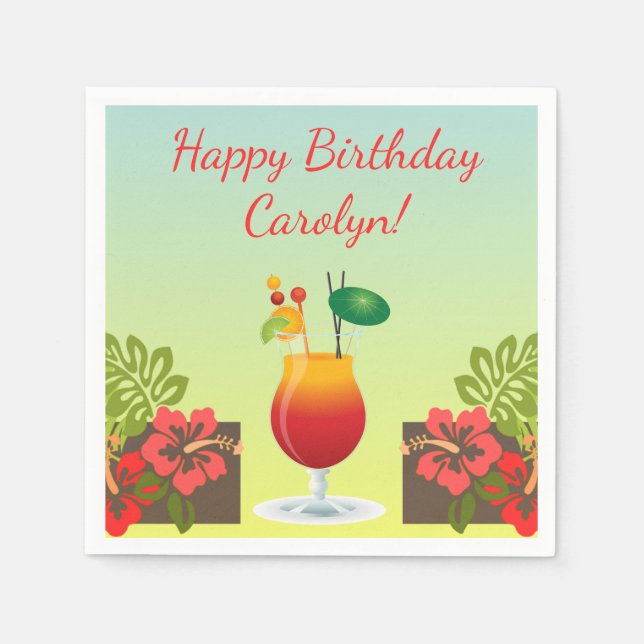 Serviette En Papier Cocktail d'été de l'île tropicale Boire Anniversai (Devant)