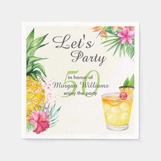 Serviette En Papier Cocktail d'été tropical 50e fête d'anniversaire (Devant)