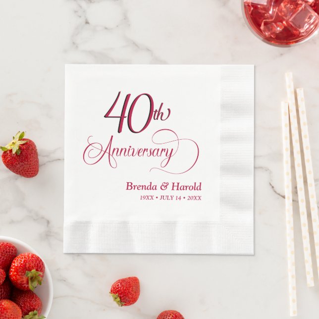 Serviette En Papier Cocktail du 40e anniversaire (En situation)
