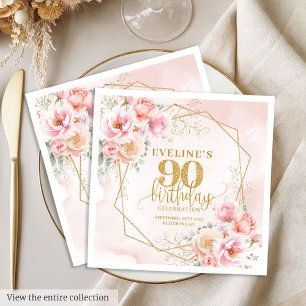 Serviette En Papier Cocktail élégant rose poudré et or pour 90e annive