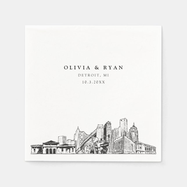 Serviette En Papier Cocktail en papier Mariage Detroit Skyline Napkin (Devant)