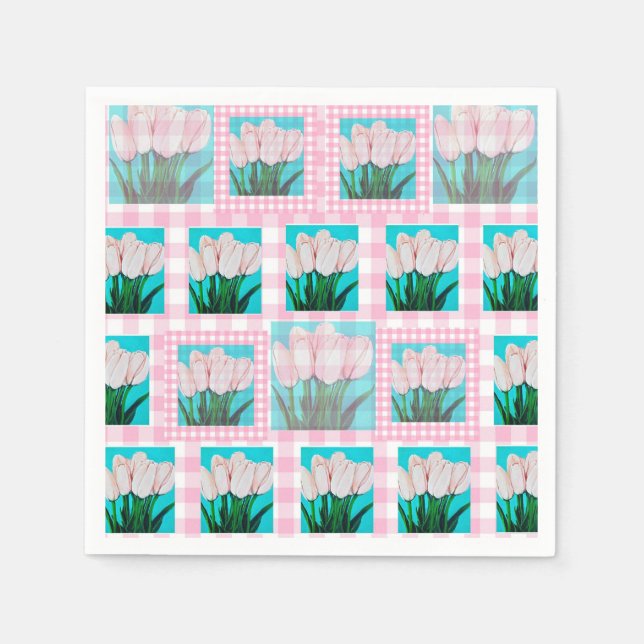 Serviette En Papier Cocktail En vichy Tulip rose Napkin (Devant)