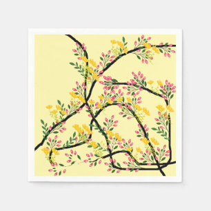Serviette En Papier Cocktail Fleurs de Vigne Jaune Rose