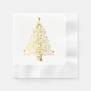 Serviette En Papier Cocktail Gold Christmas Tree Coin