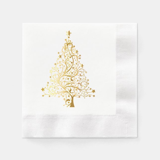 Serviette En Papier Cocktail Gold Christmas Tree Coin (Devant)