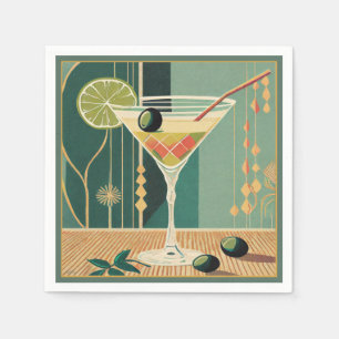 Serviette En Papier Cocktail Heure Martini Conception du milieu du siè