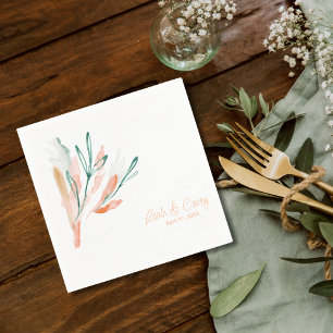 Serviette En Papier Cocktail Mariage blanc et pêche moderne