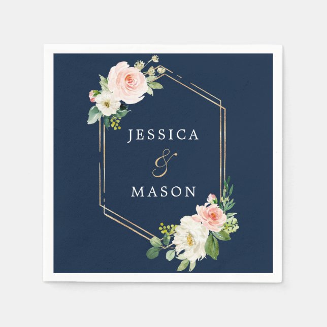 Serviette En Papier Cocktail Mariage Blue Gold de la Marine (Devant)