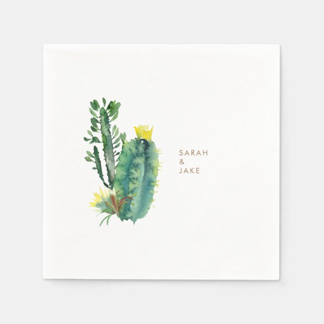 Serviette En Papier Cocktail Mariage Cactus moderne (Devant)