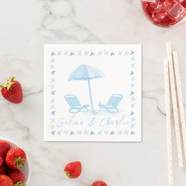 Serviette En Papier Cocktail Mariage côtier Napkin (En situation)