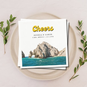 Serviette En Papier Cocktail Mariage de Cabo Retro personnalisé servie